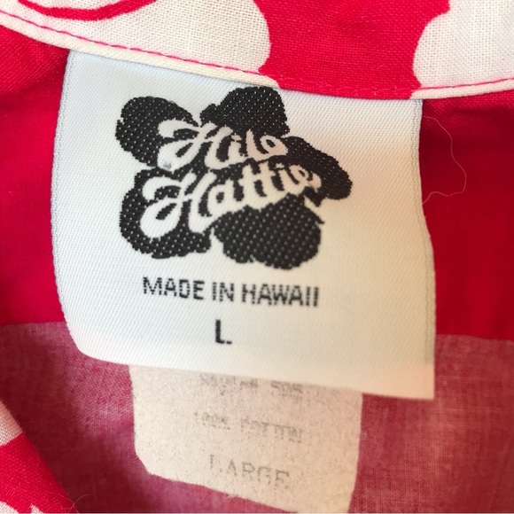 Vintage Hilo Hattie Hawaiian Shirt Red/White Hibiscus Collar Button Down Pretty - Picture 3 of 6